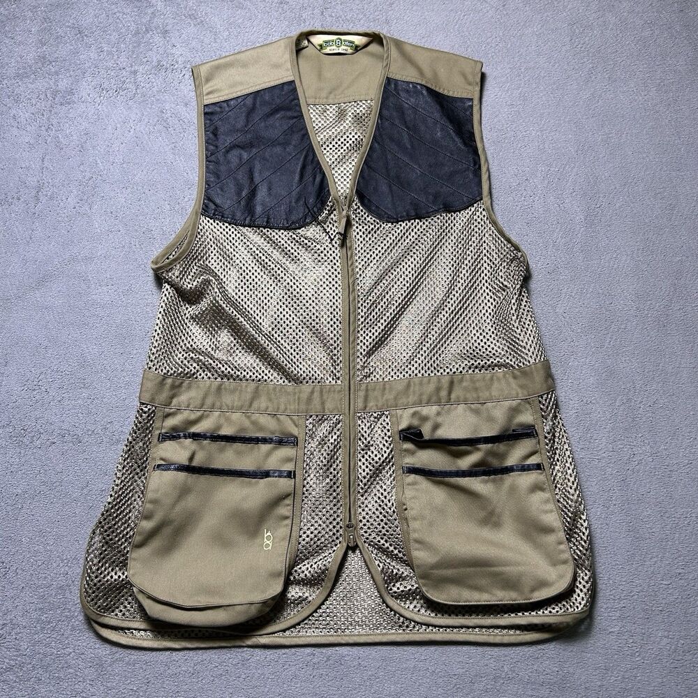Bob Allen Mesh Shooting Vest Mens M Vintage Leather Patch Gorpcore